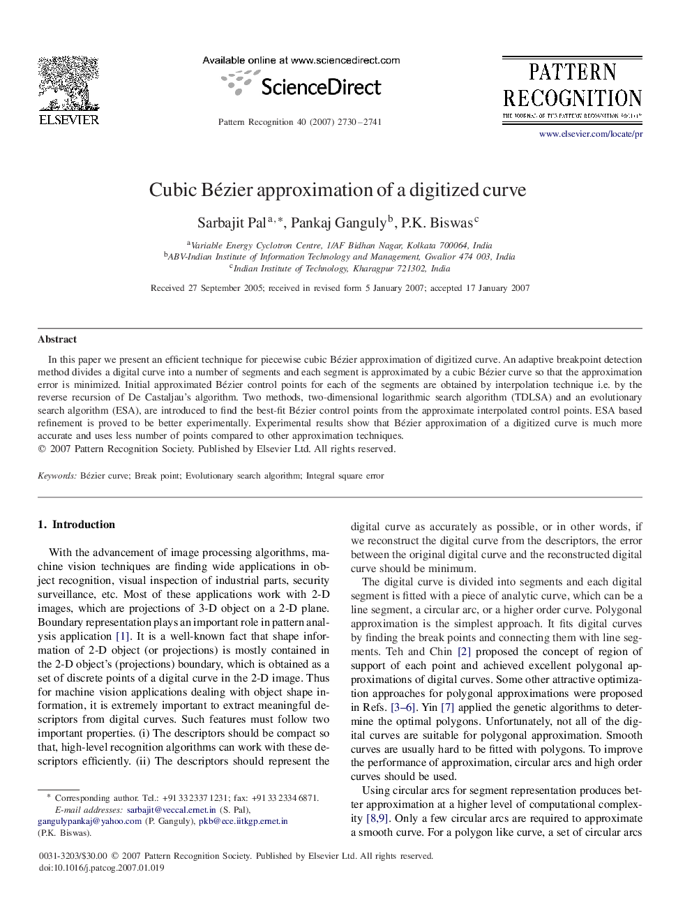 Cubic Bézier approximation of a digitized curve