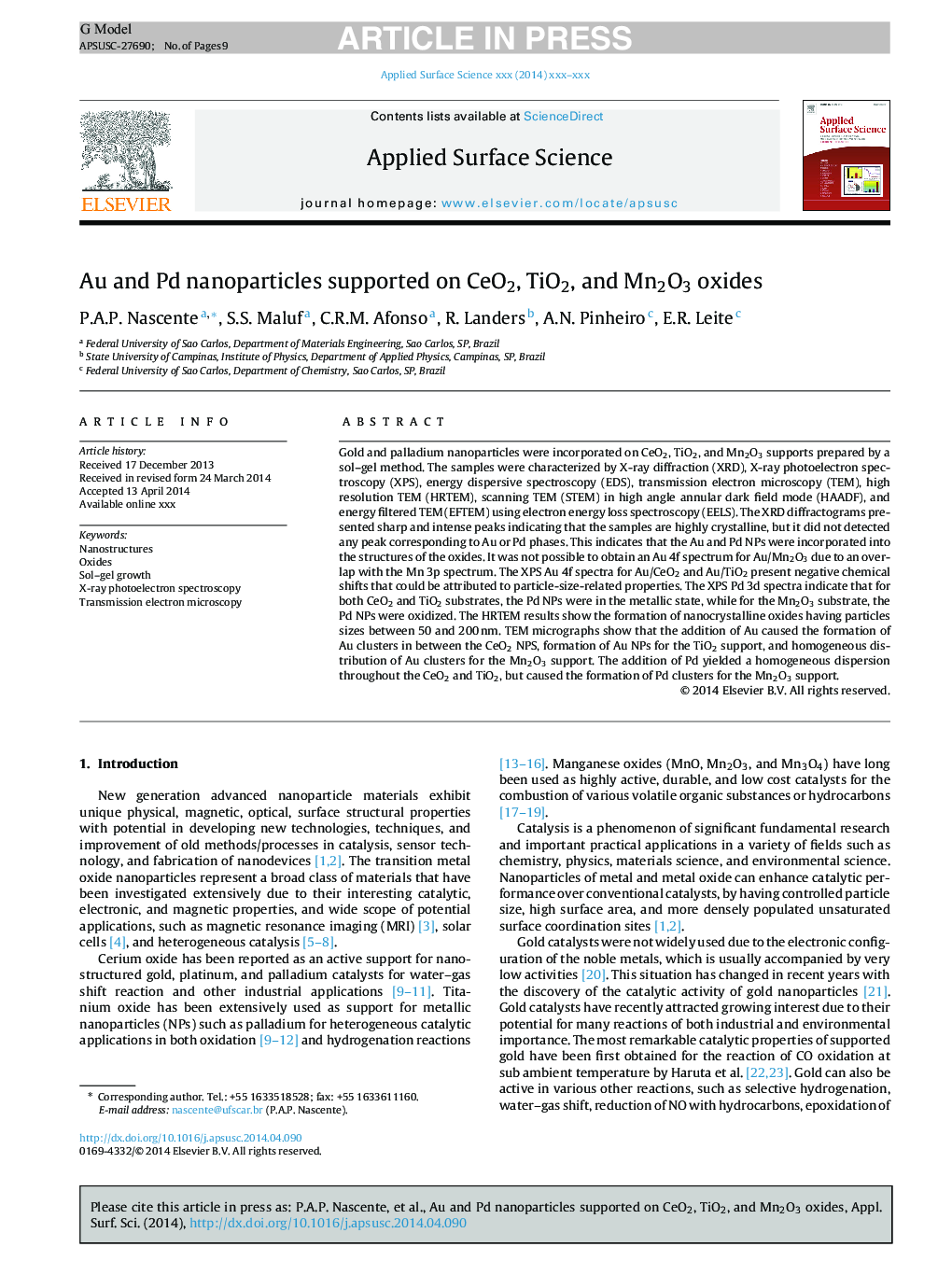 Au and Pd nanoparticles supported on CeO2, TiO2, and Mn2O3 oxides