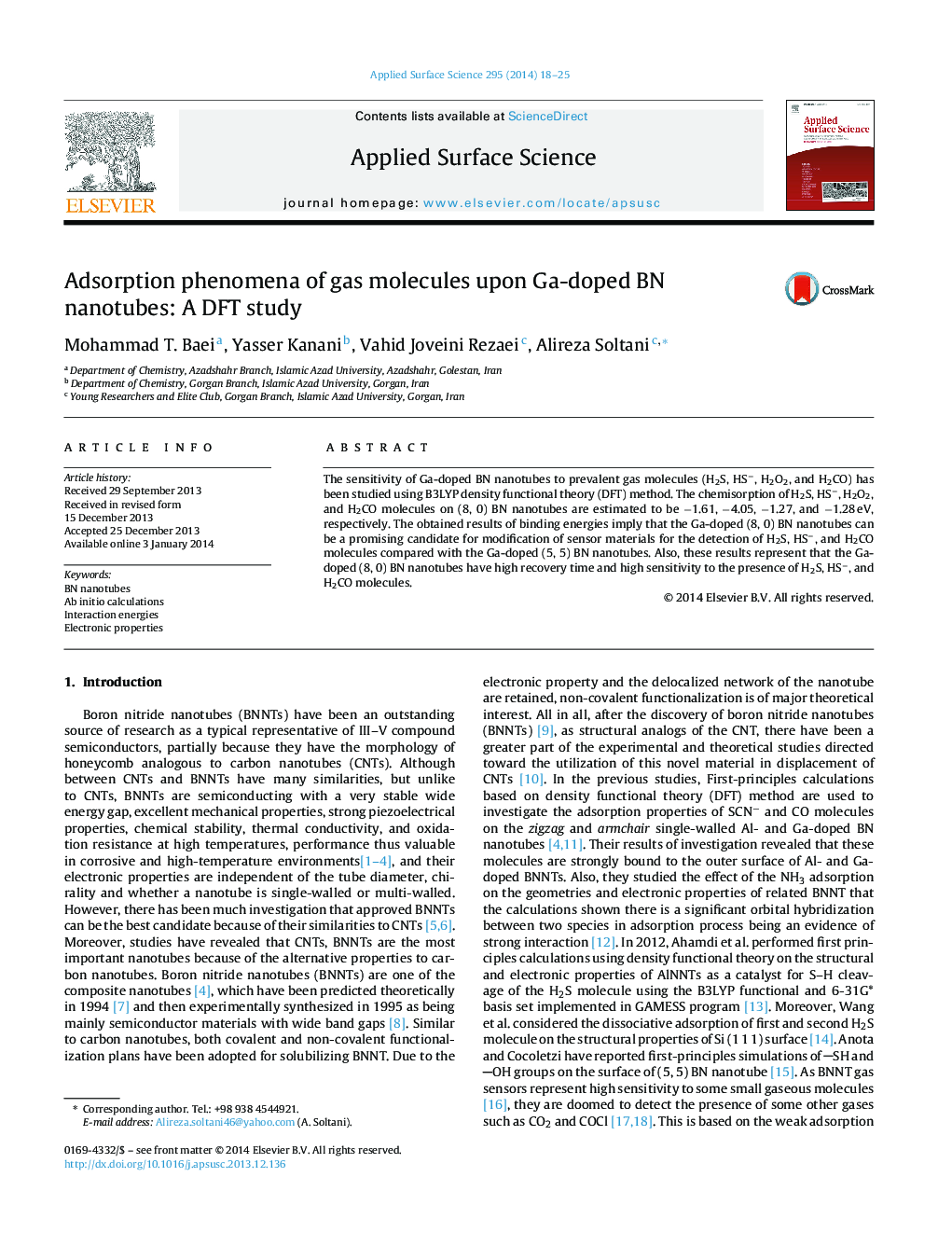 Adsorption phenomena of gas molecules upon Ga-doped BN nanotubes: A DFT study