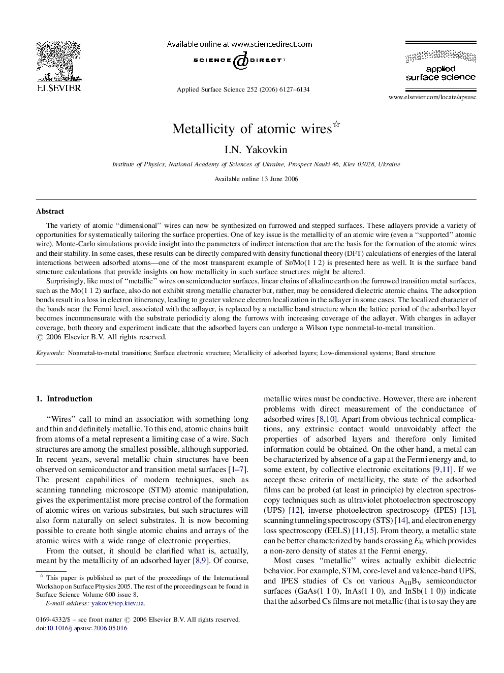 Metallicity of atomic wires