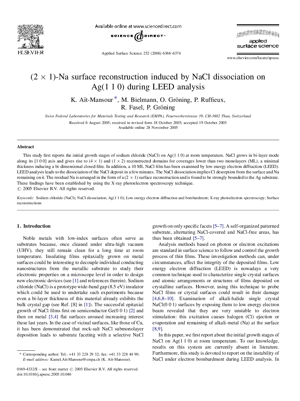(2 Ã 1)-Na surface reconstruction induced by NaCl dissociation on Ag(1 1 0) during LEED analysis