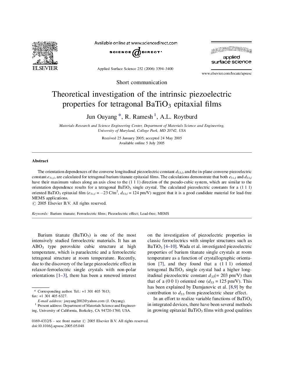 Theoretical investigation of the intrinsic piezoelectric properties for tetragonal BaTiO3 epitaxial films