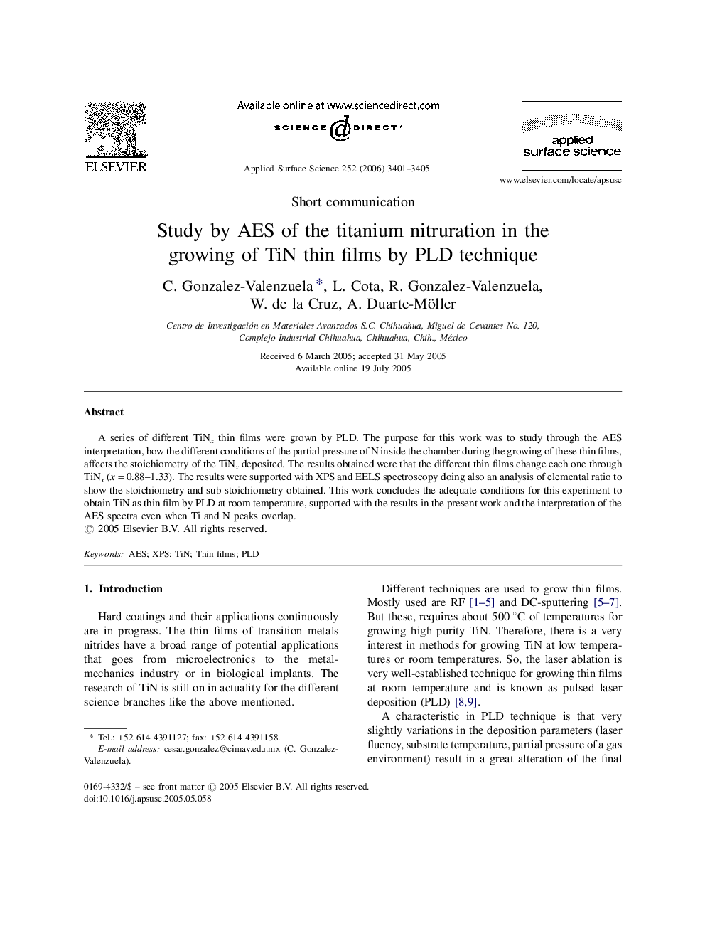 Study by AES of the titanium nitruration in the growing of TiN thin films by PLD technique