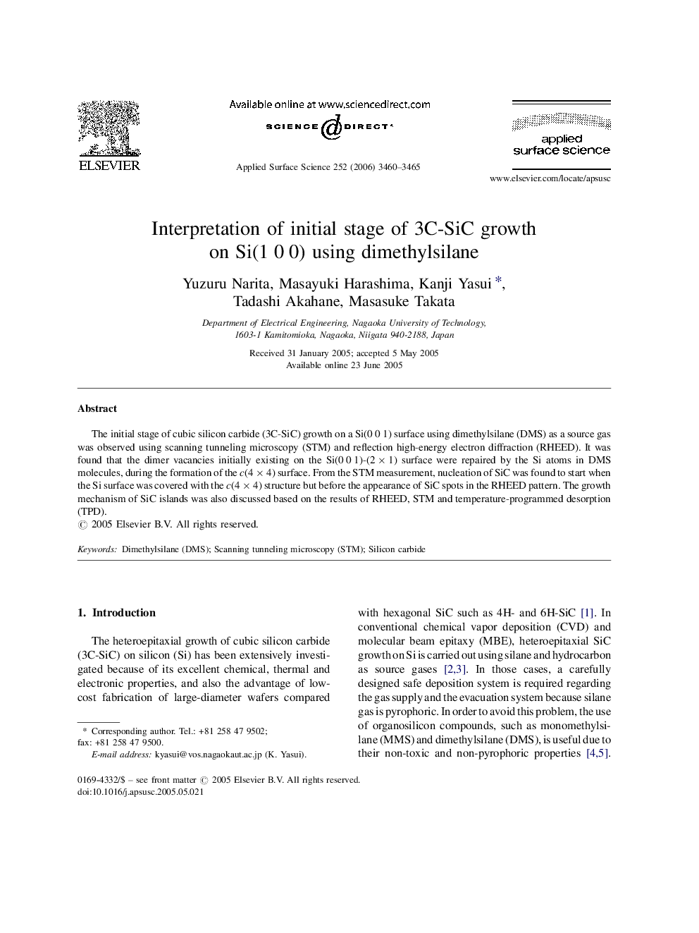 Interpretation of initial stage of 3C-SiC growth on Si(1 0 0) using dimethylsilane