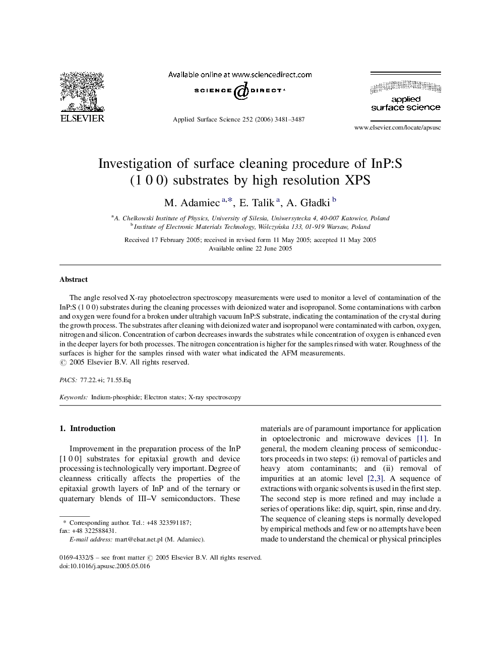 Investigation of surface cleaning procedure of InP:S (1 0 0) substrates by high resolution XPS