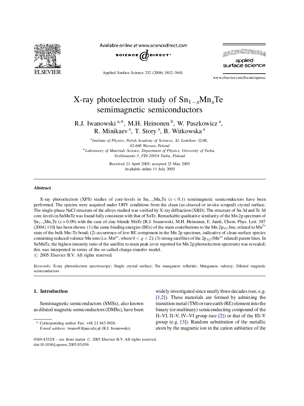 X-ray photoelectron study of Sn1âxMnxTe semimagnetic semiconductors