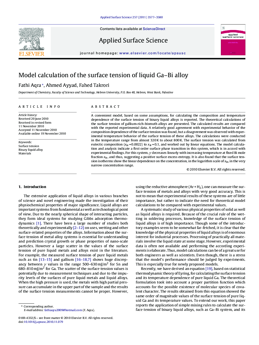 Model calculation of the surface tension of liquid Ga-Bi alloy