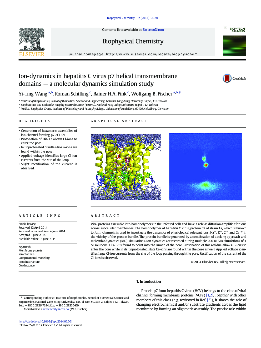 Ion-dynamics in hepatitis C virus p7 helical transmembrane domains - a molecular dynamics simulation study