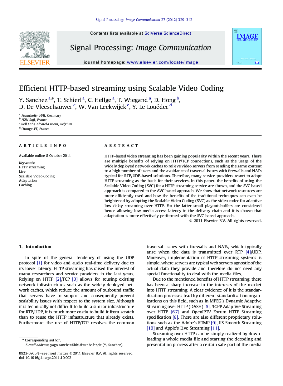 Efficient HTTP-based streaming using Scalable Video Coding