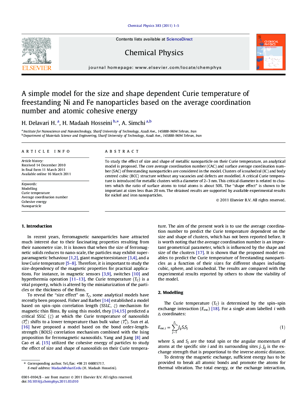 A simple model for the size and shape dependent Curie temperature of freestanding Ni and Fe nanoparticles based on the average coordination number and atomic cohesive energy