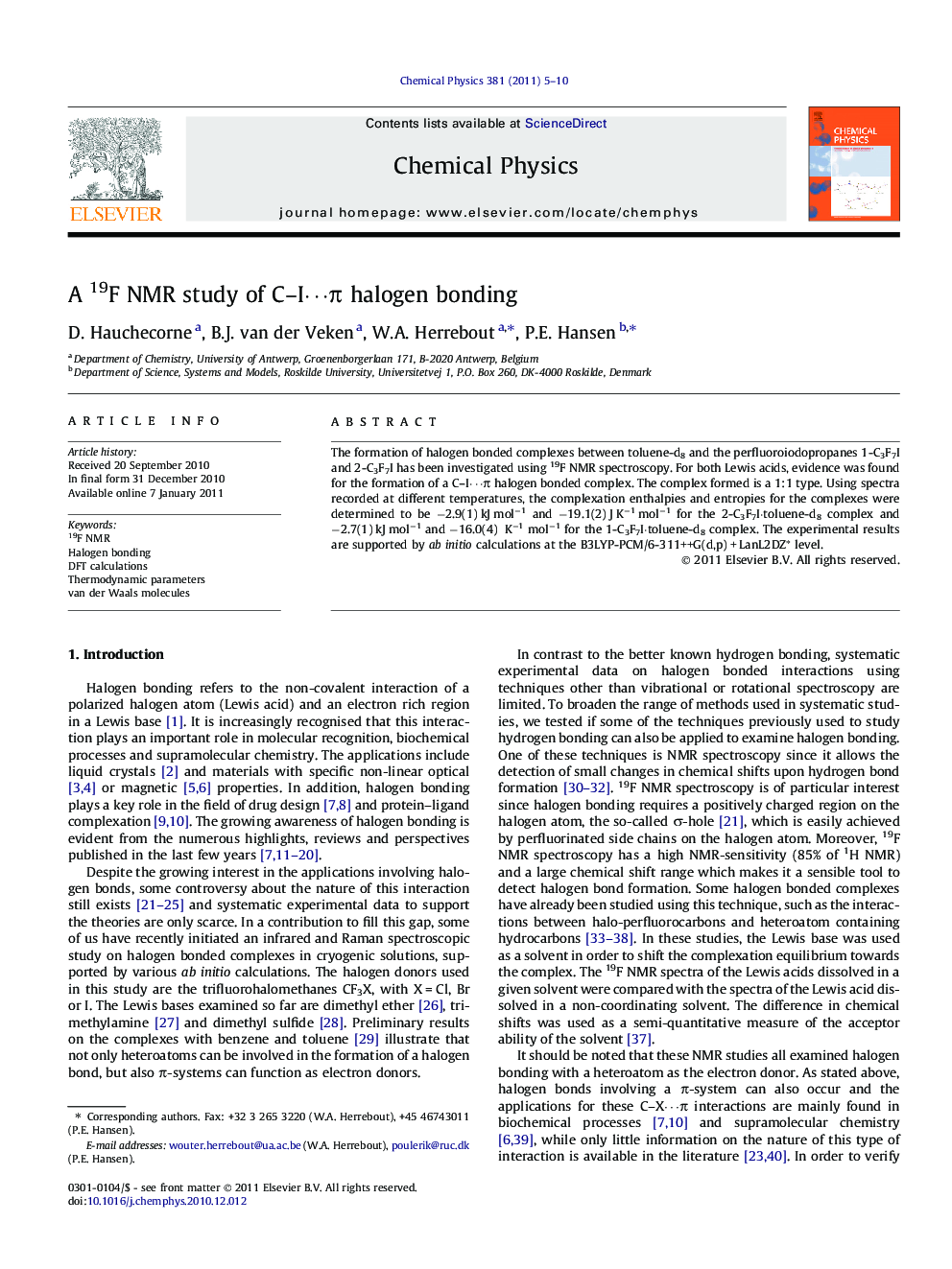 A 19F NMR study of C-Iâ¯Ï halogen bonding