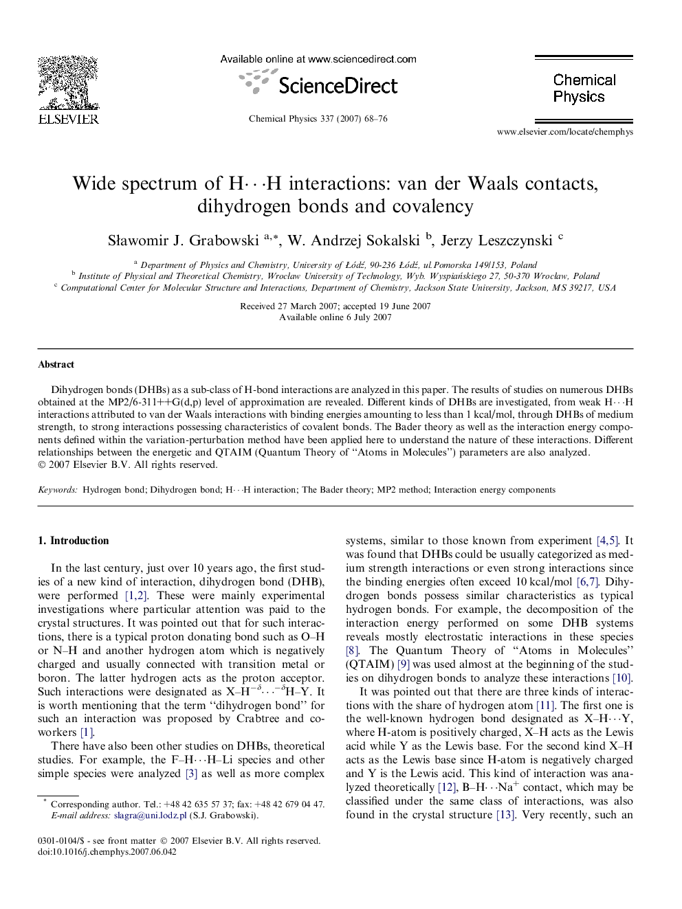 Wide spectrum of Hâ¯H interactions: van der Waals contacts, dihydrogen bonds and covalency