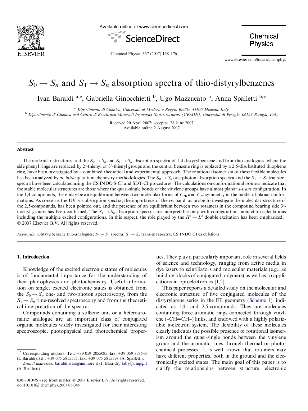 S0Â âÂ Sn and S1Â âÂ Sn absorption spectra of thio-distyrylbenzenes