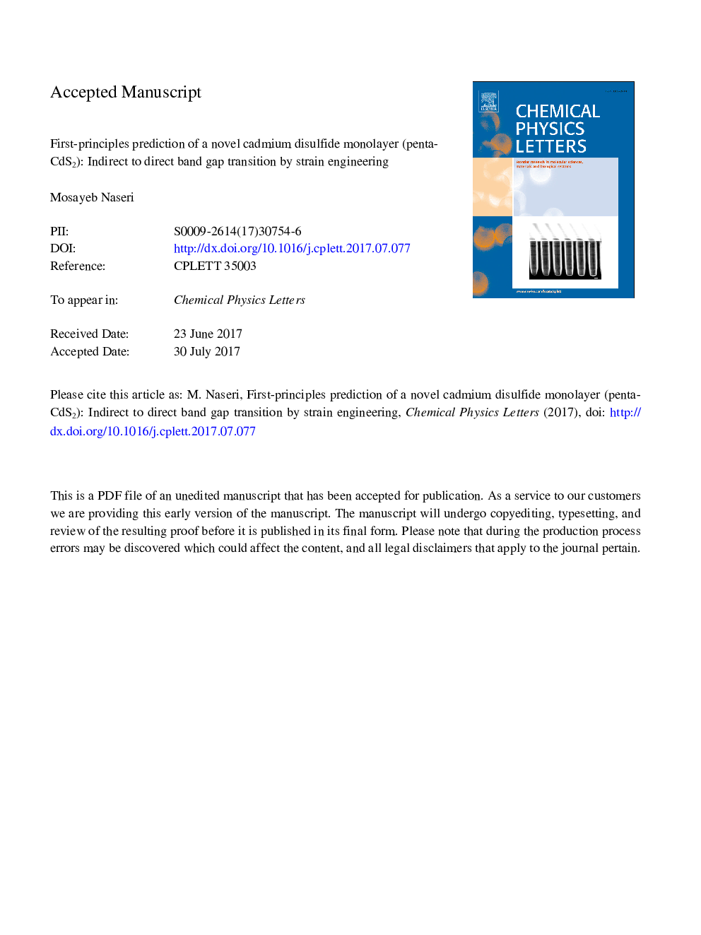 First-principles prediction of a novel cadmium disulfide monolayer (penta-CdS2): Indirect to direct band gap transition by strain engineering