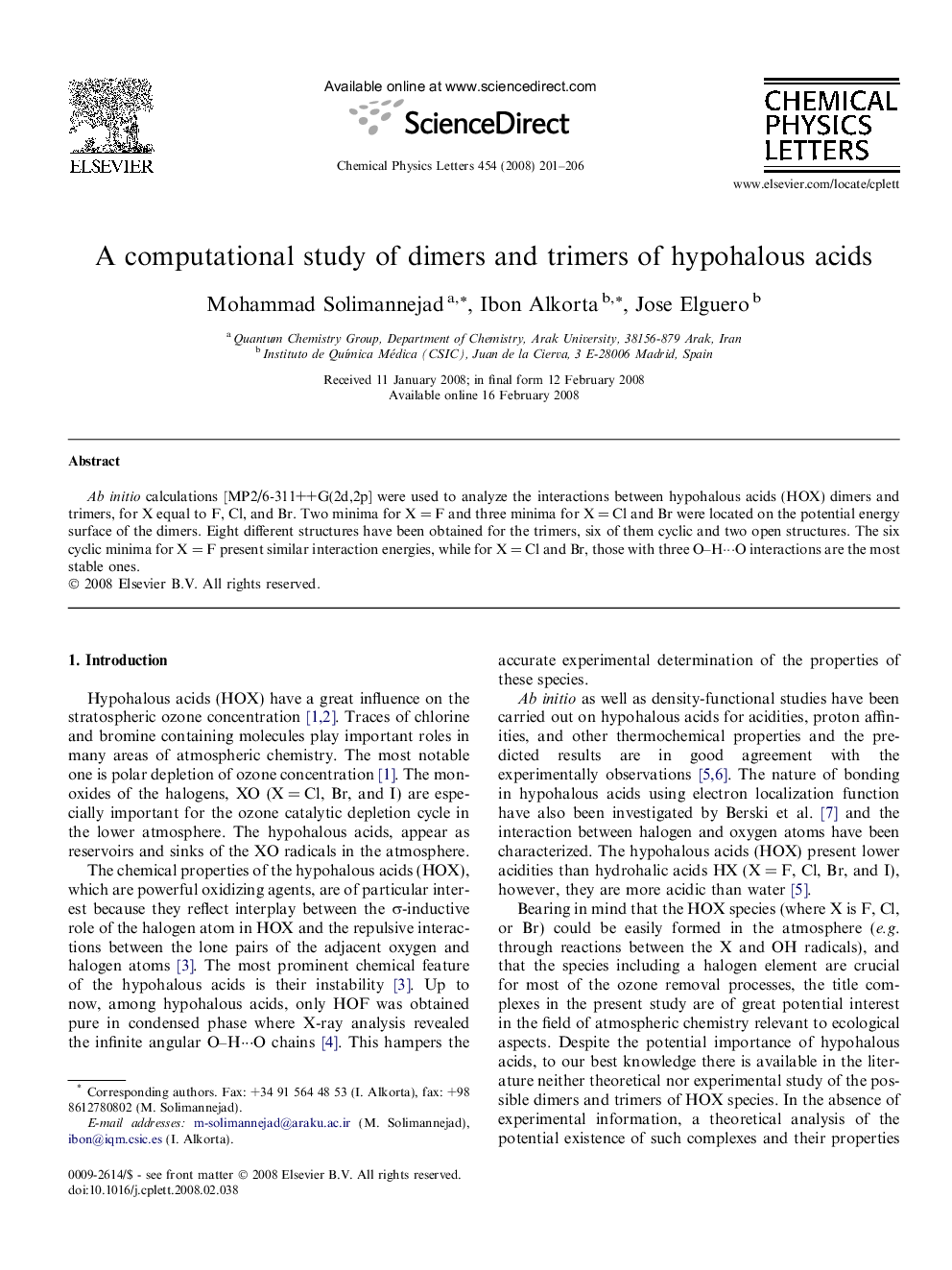 A computational study of dimers and trimers of hypohalous acids