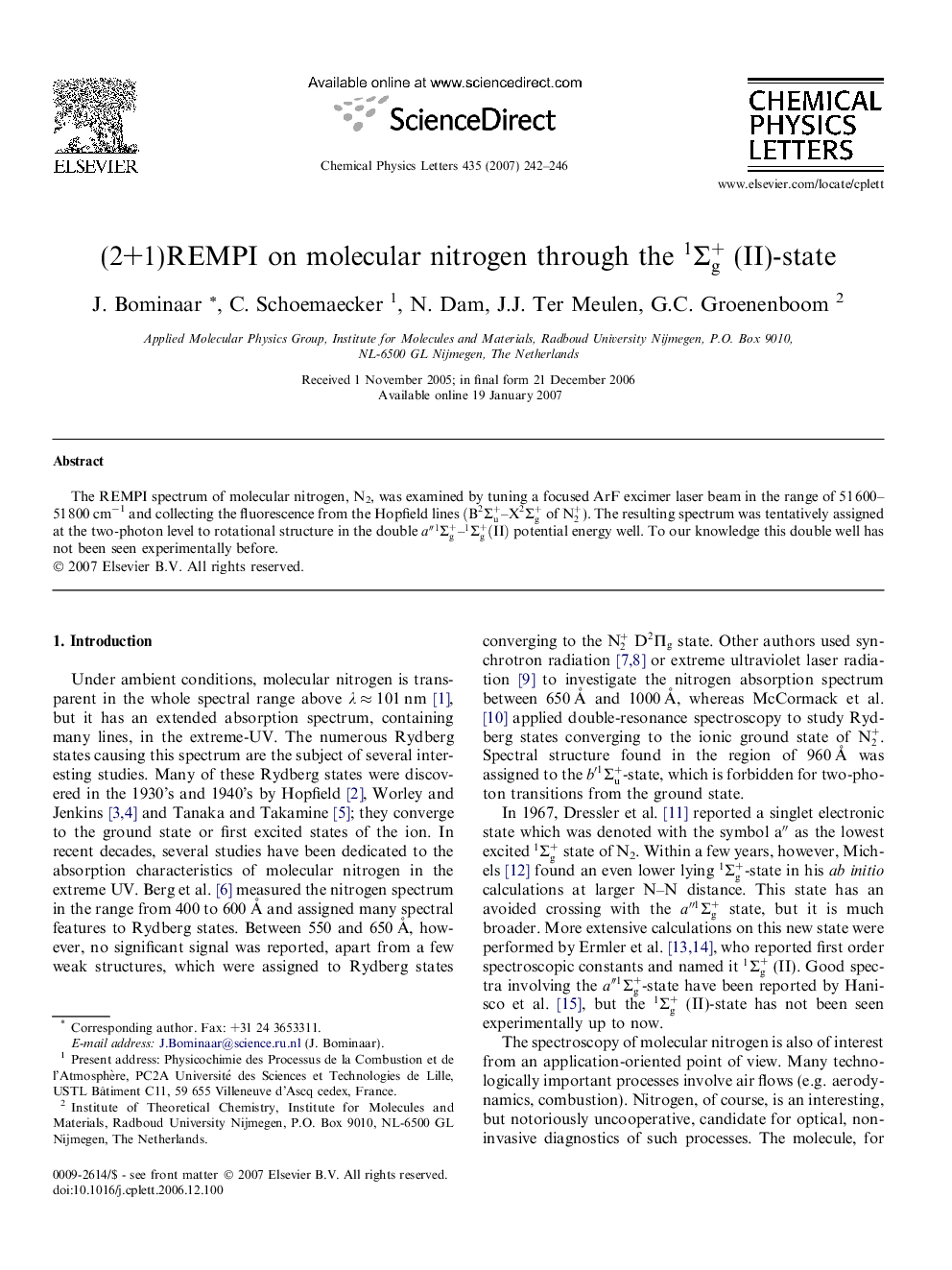 (2+1)REMPI on molecular nitrogen through the 1Î£g+ (II)-state