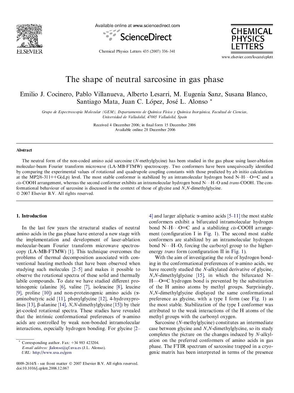 The shape of neutral sarcosine in gas phase