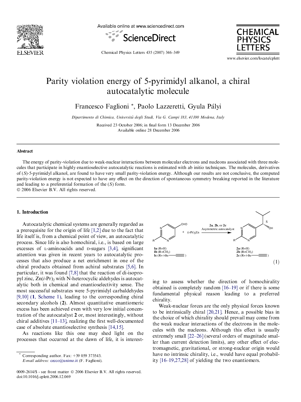 Parity violation energy of 5-pyrimidyl alkanol, a chiral autocatalytic molecule
