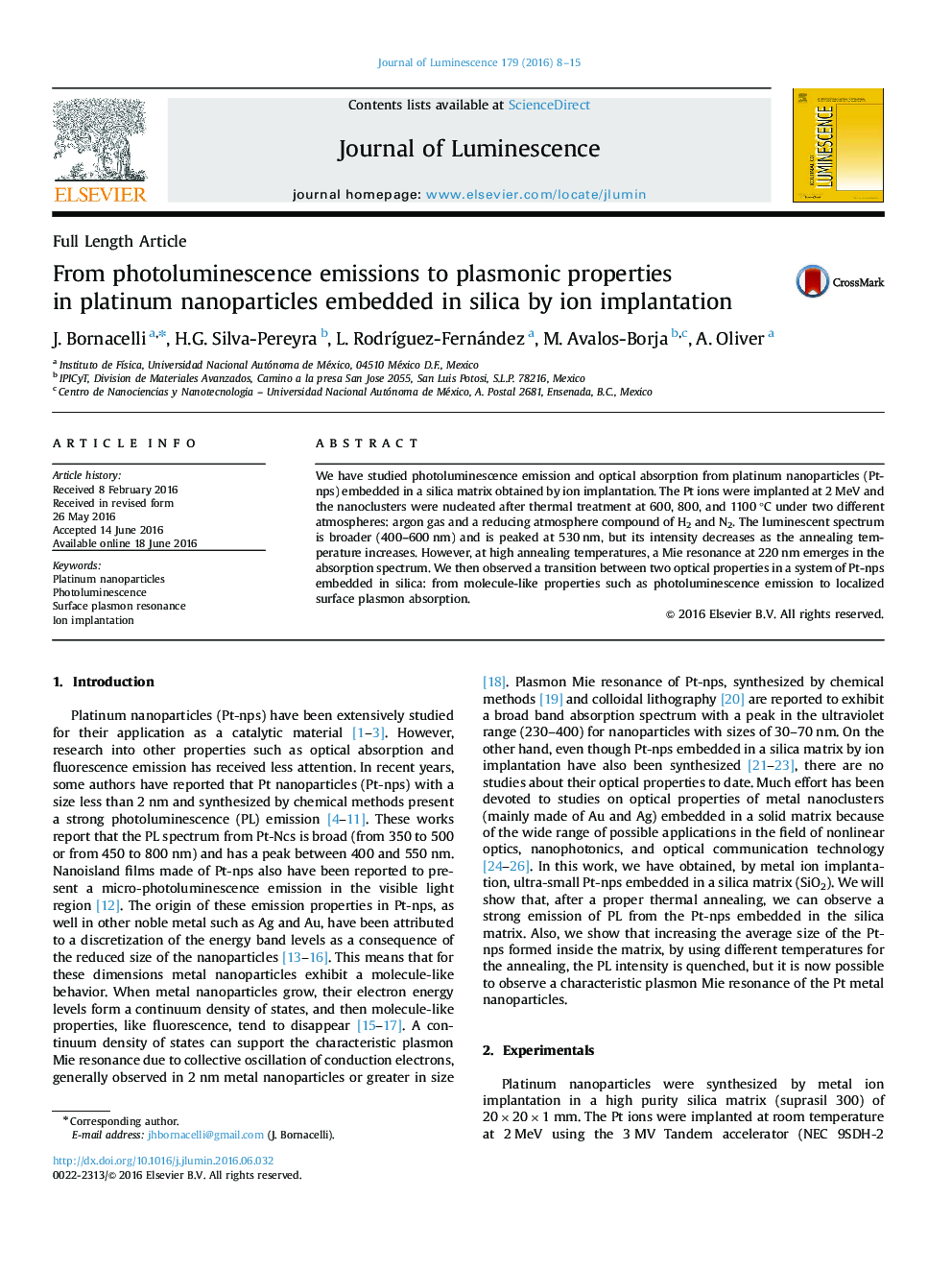 از انتشار فوتولومینسانس به خواص پلاسمونیک در نانوذرات پلاتین که توسط سیلیکا به وسیله یون سازی جاسازی شده 