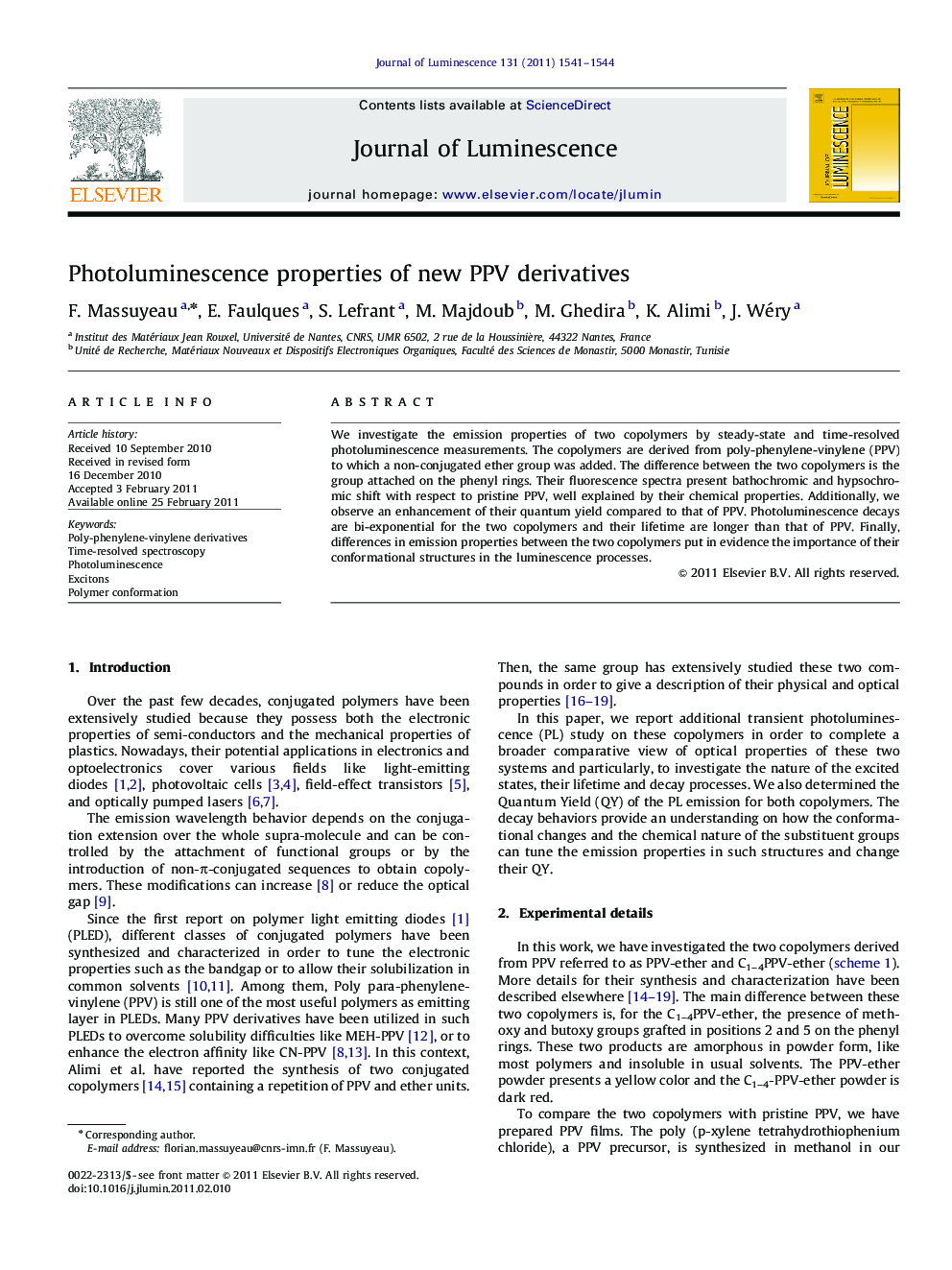 Photoluminescence properties of new PPV derivatives