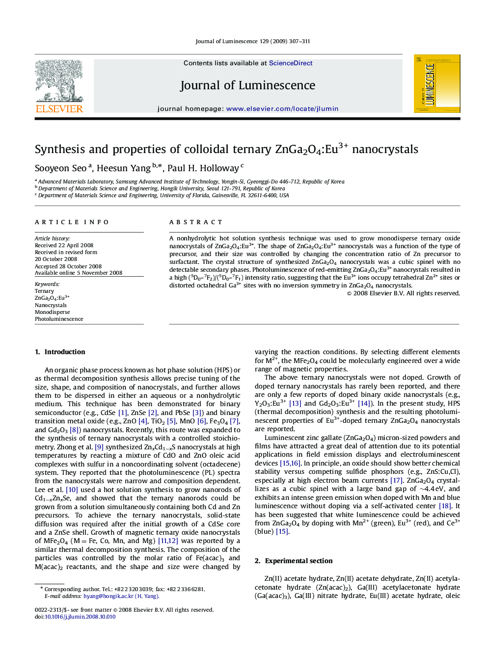 Synthesis and properties of colloidal ternary ZnGa2O4:Eu3+ nanocrystals