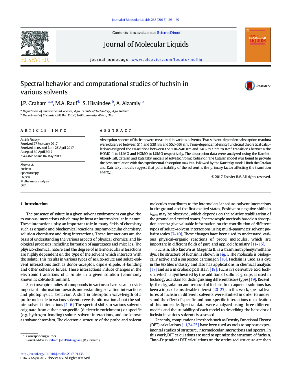 رفتار طیفی و مطالعات محاسباتی فوکسین در حلال های مختلف 