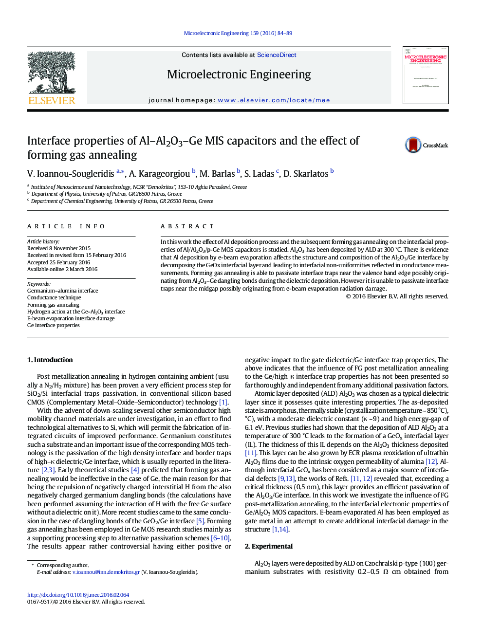 Interface properties of Al–Al2O3–Ge MIS capacitors and the effect of forming gas annealing