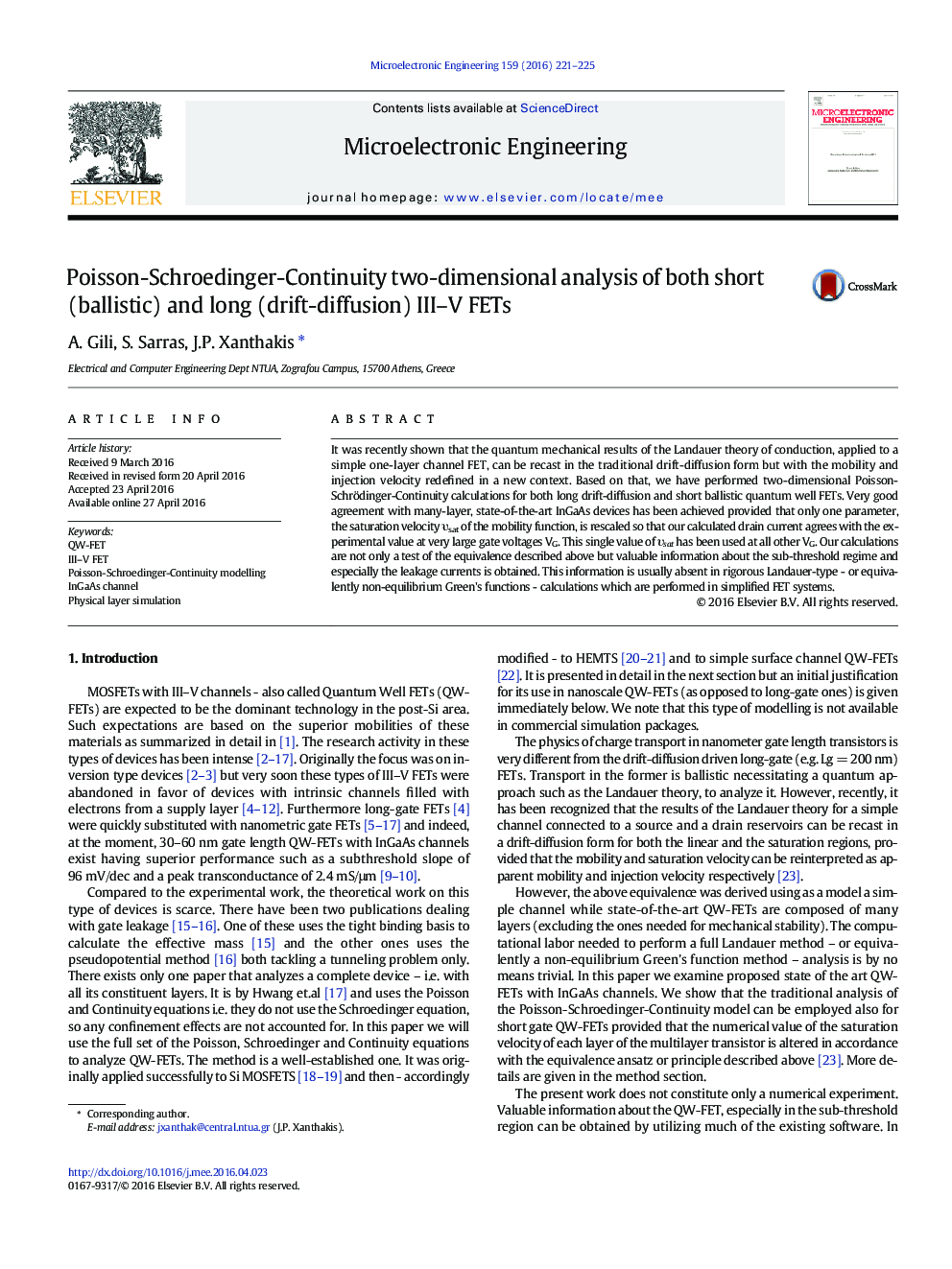 Poisson-Schroedinger-Continuity two-dimensional analysis of both short (ballistic) and long (drift-diffusion) III–V FETs