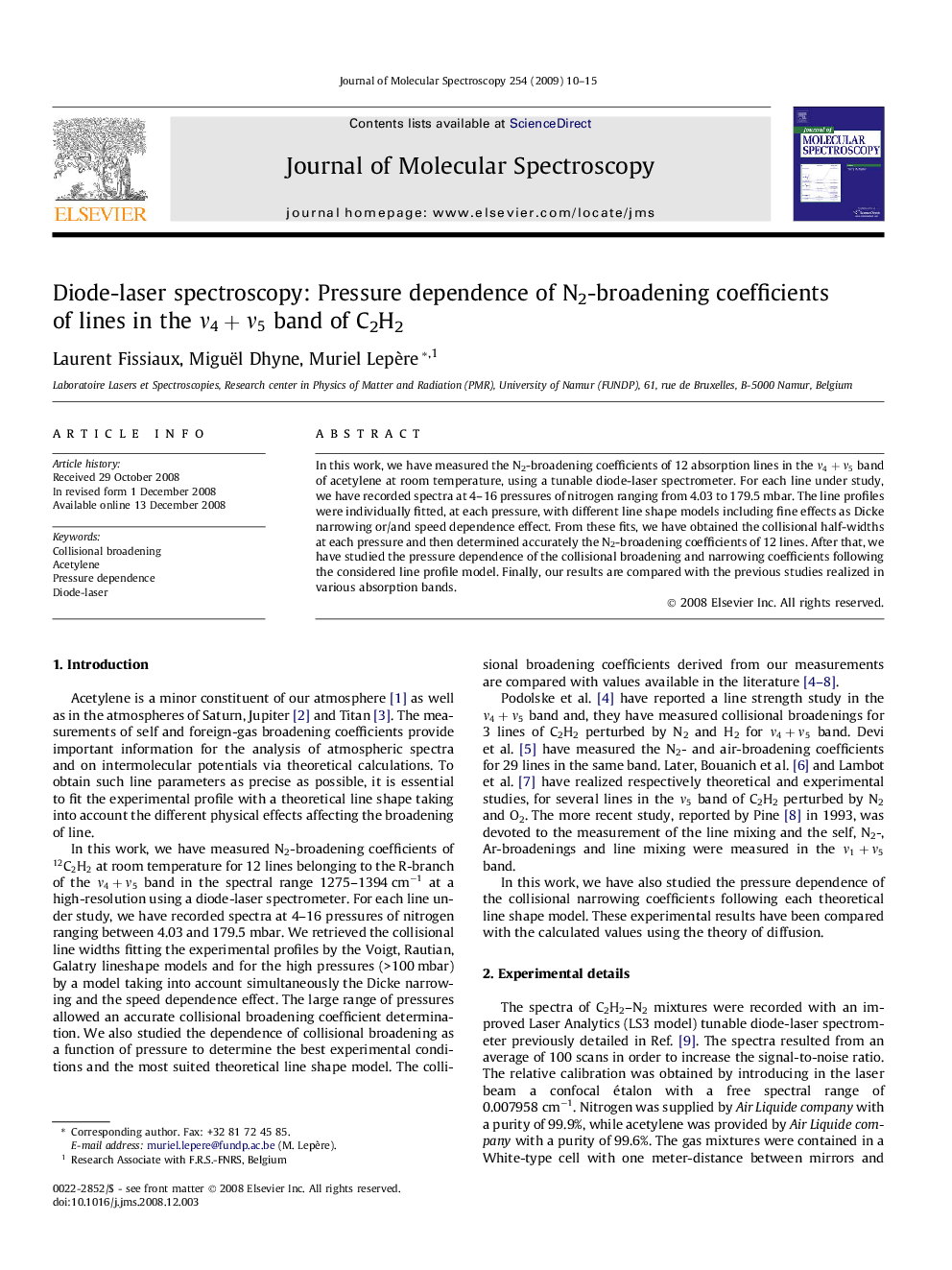 Diode-laser spectroscopy: Pressure dependence of N2-broadening coefficients of lines in the Î½4+Î½5 band of C2H2