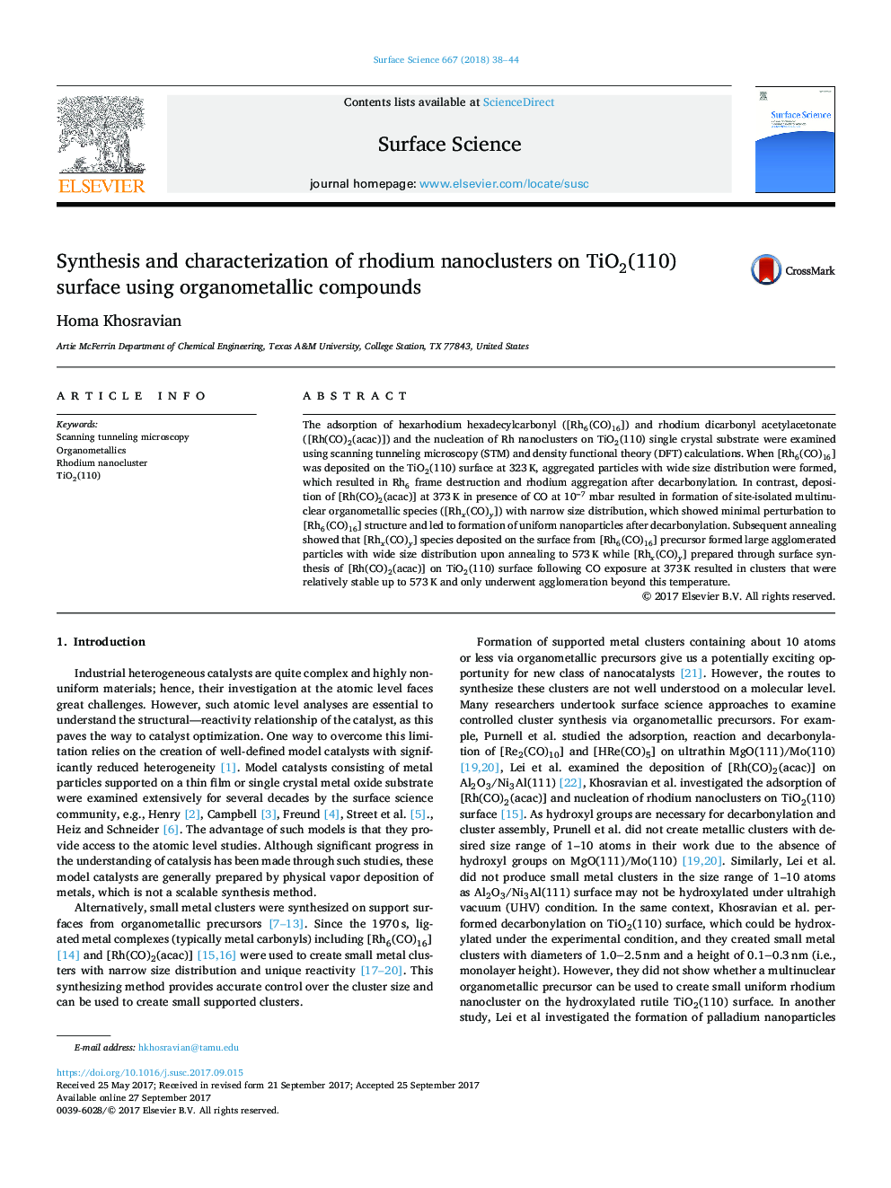 Synthesis and characterization of rhodium nanoclusters on TiO2(110) surface using organometallic compounds