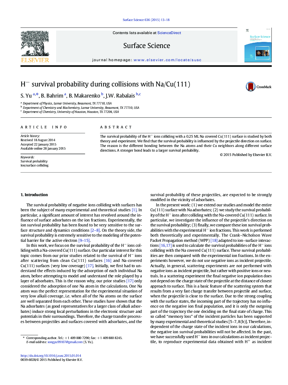 Hâ survival probability during collisions with Na/Cu(111)