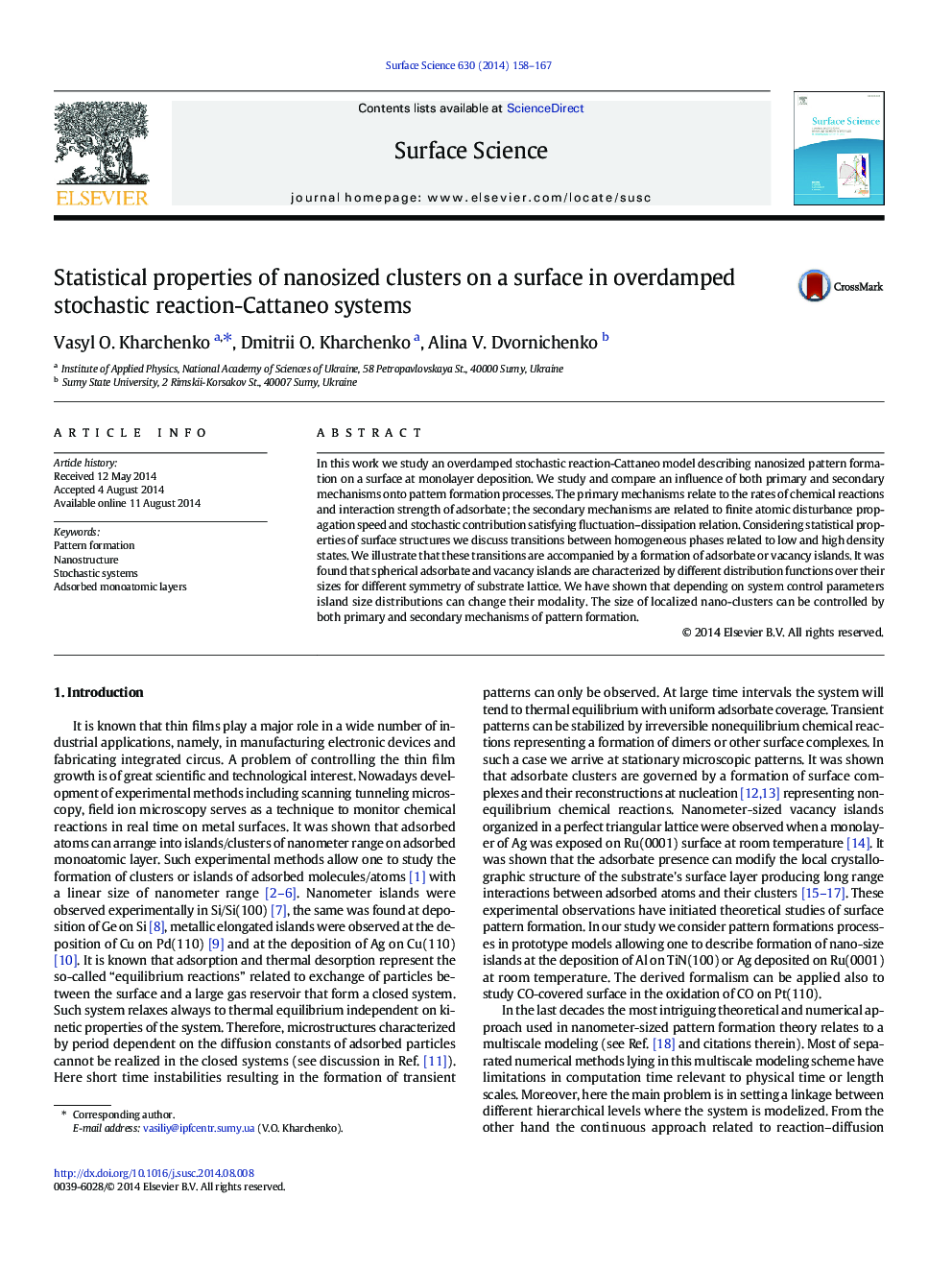 Statistical properties of nanosized clusters on a surface in overdamped stochastic reaction-Cattaneo systems