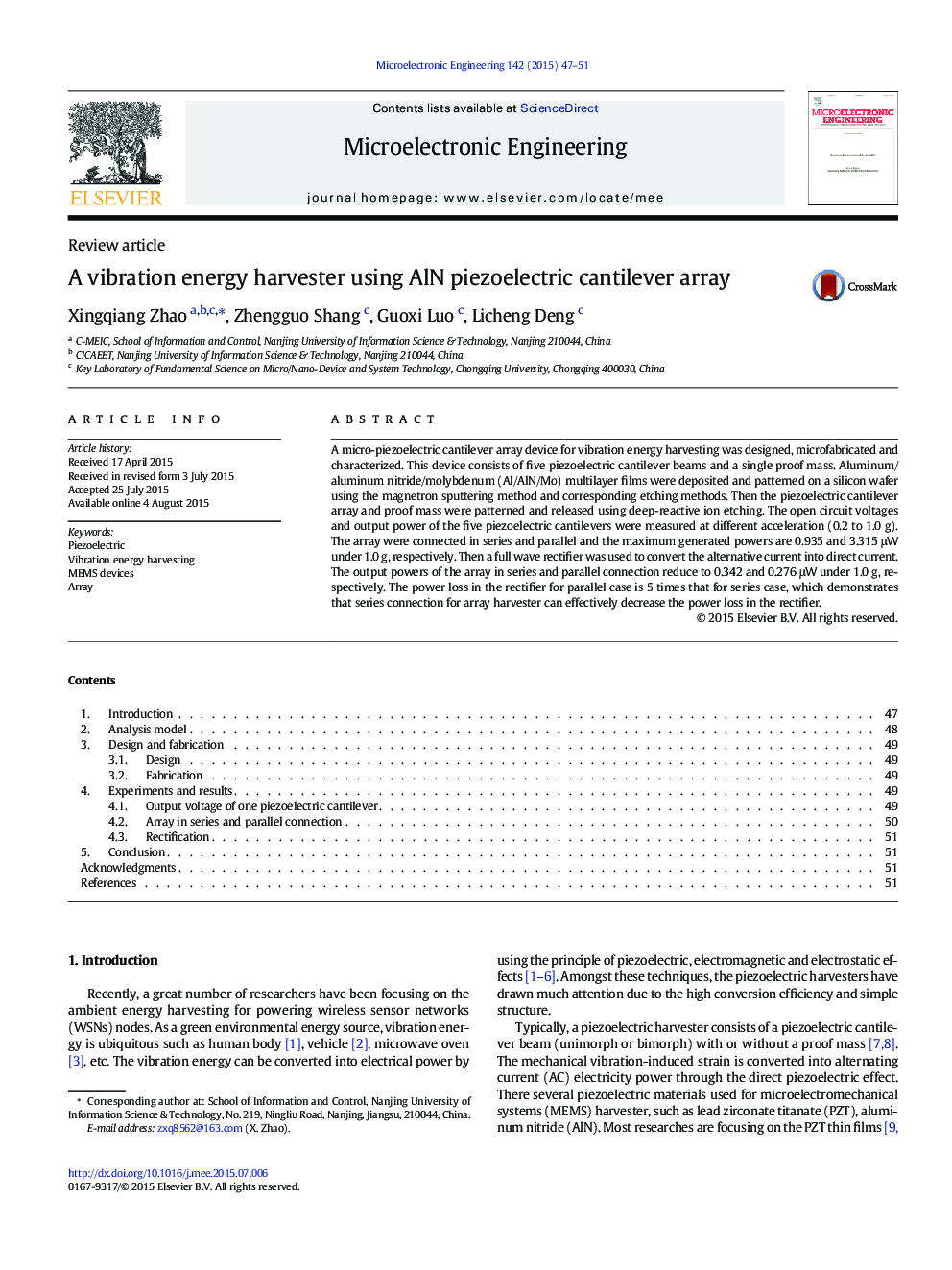 A vibration energy harvester using AlN piezoelectric cantilever array