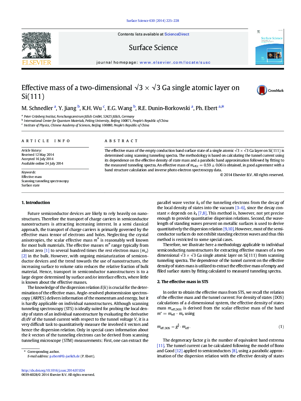 Effective mass of a two-dimensional â3Â ÃÂ â3 Ga single atomic layer on Si(111)