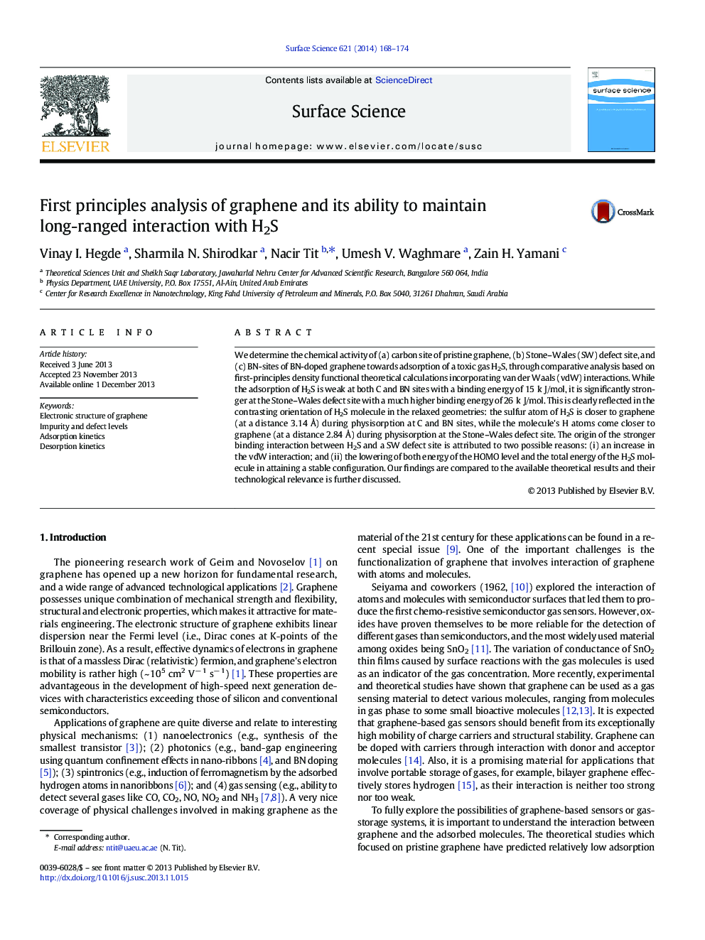 First principles analysis of graphene and its ability to maintain long-ranged interaction with H2S