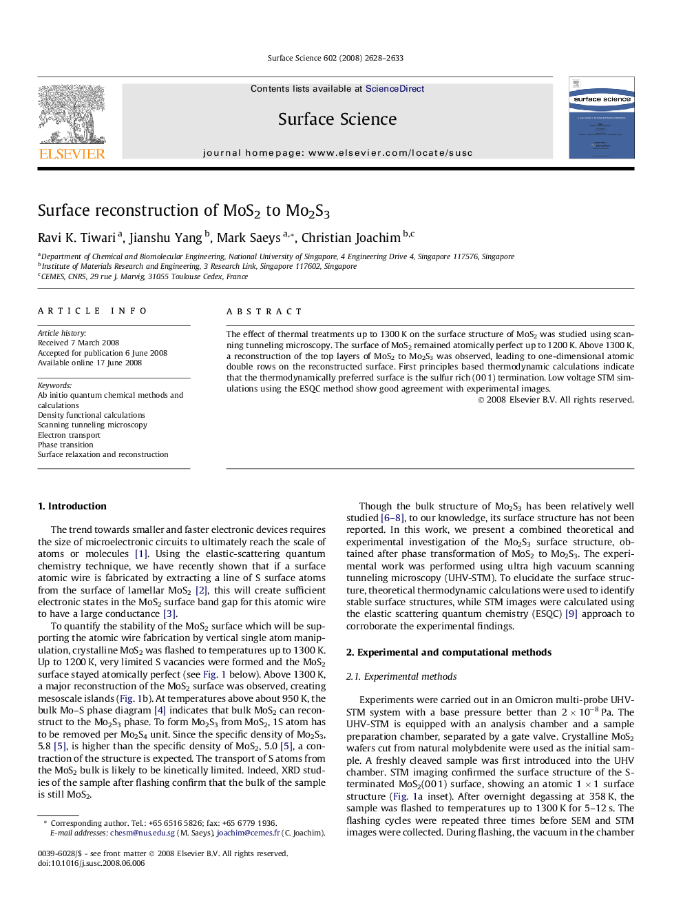 Surface reconstruction of MoS2 to Mo2S3