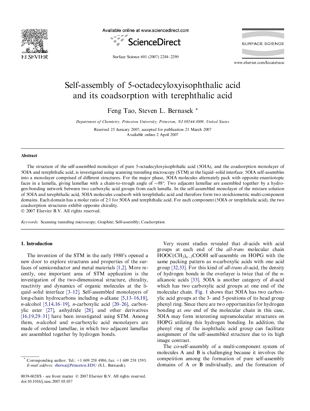 Self-assembly of 5-octadecyloxyisophthalic acid and its coadsorption with terephthalic acid
