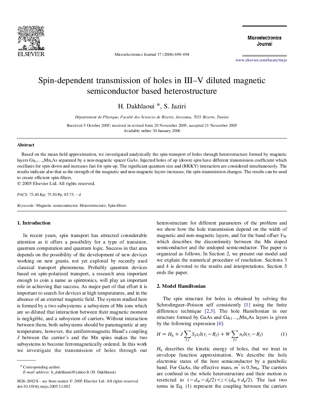 Spin-dependent transmission of holes in III-V diluted magnetic semiconductor based heterostructure