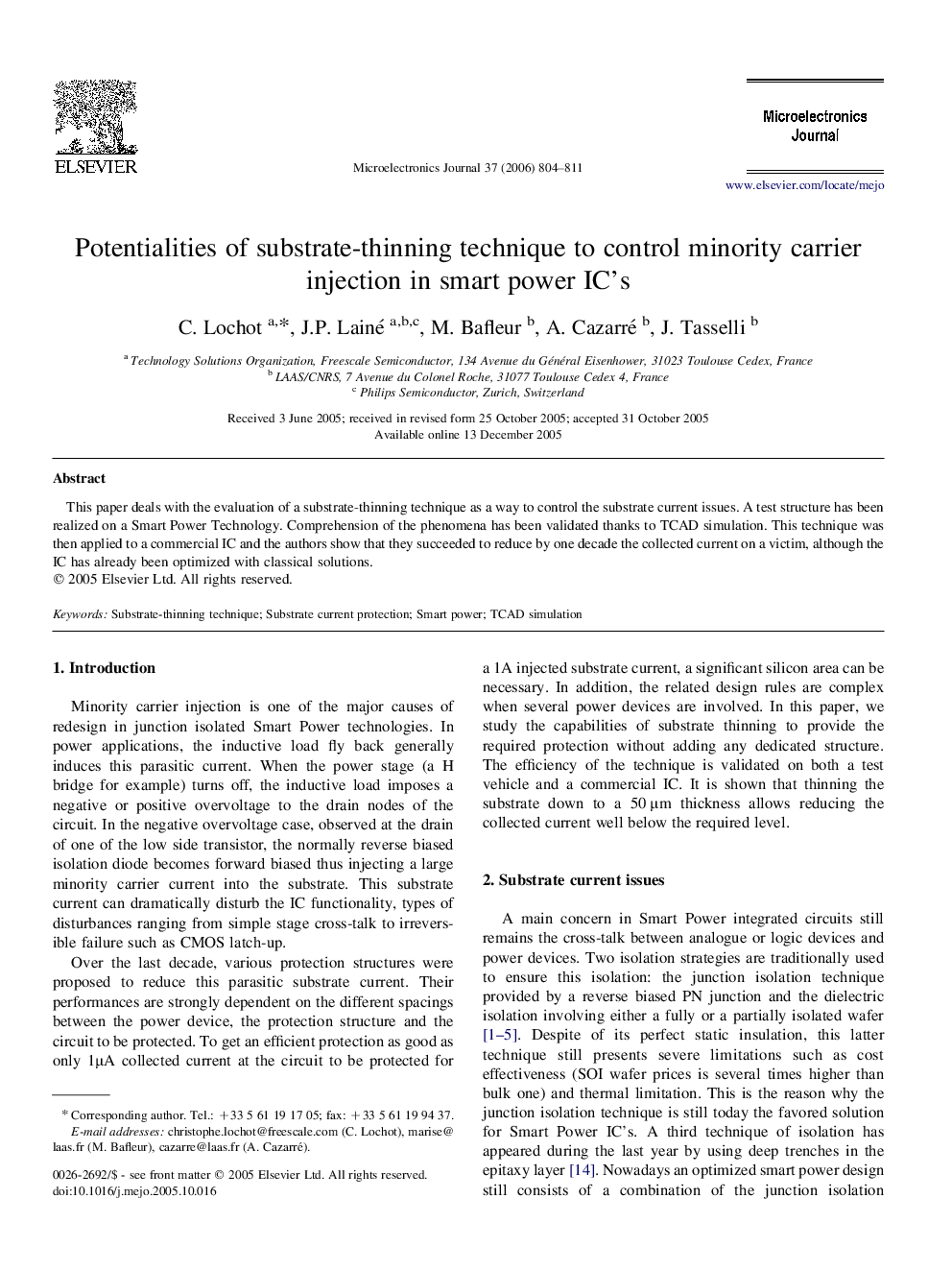 Potentialities of substrate-thinning technique to control minority carrier injection in smart power IC's