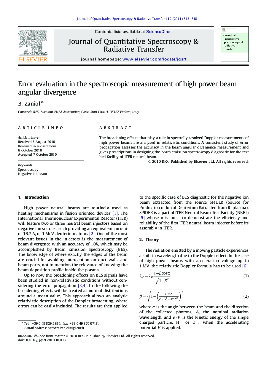Error evaluation in the spectroscopic measurement of high power beam angular divergence