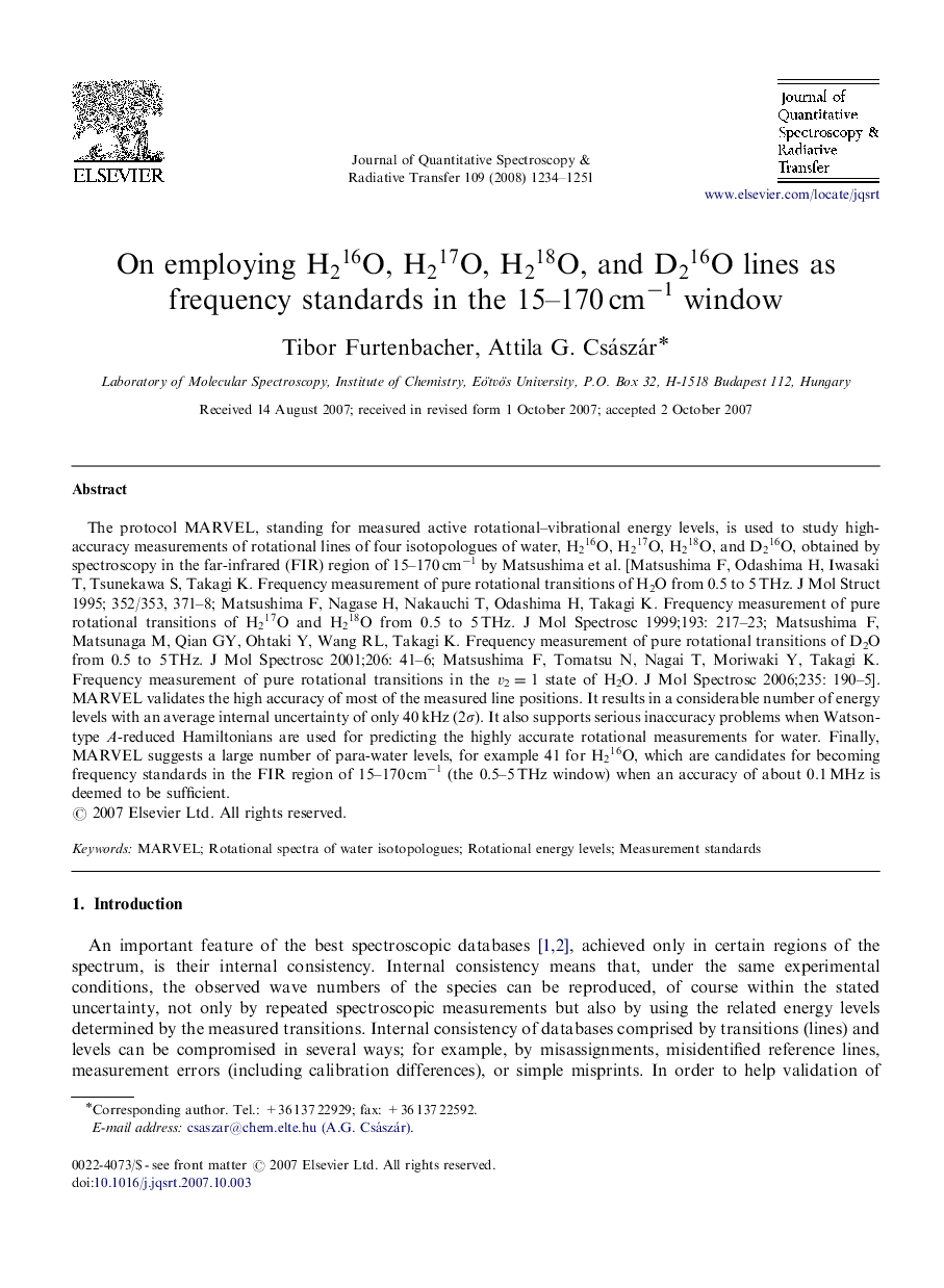 On employing H216O, H217O, H218O, and D216O lines as frequency standards in the 15-170Â cmâ1 window