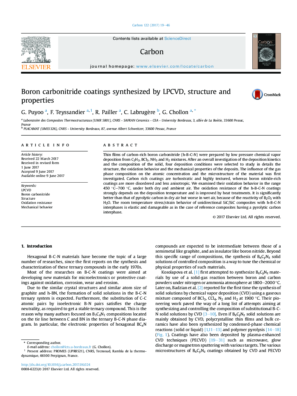 Boron carbonitride coatings synthesized by LPCVD, structure and properties