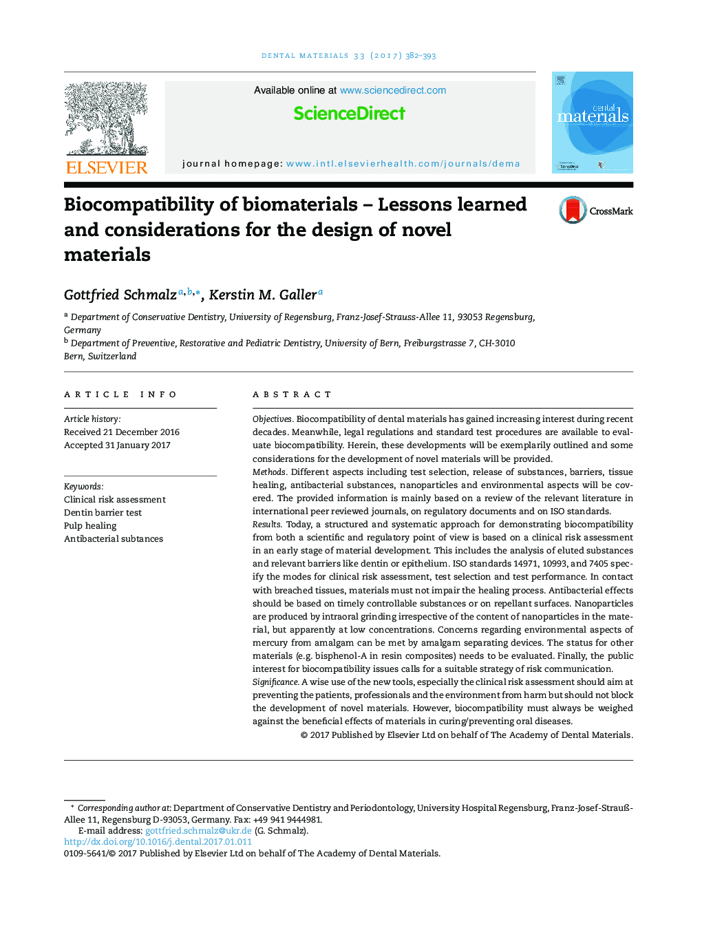 Biocompatibility of biomaterials - Lessons learned and considerations for the design of novel materials