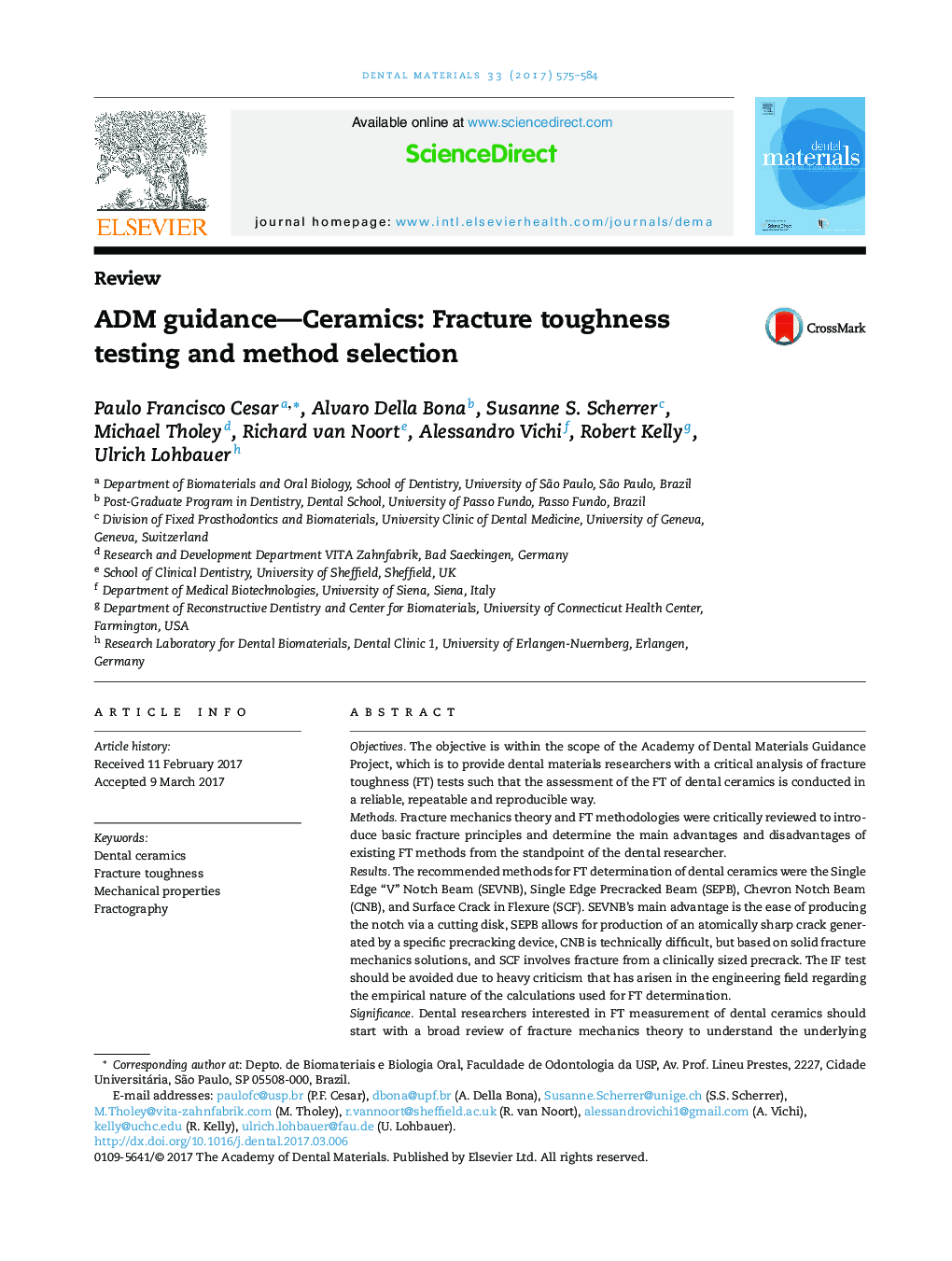 ADM guidance-Ceramics: Fracture toughness testing and method selection