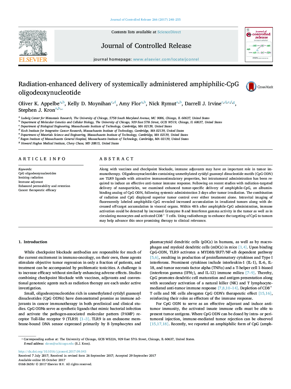 Radiation-enhanced delivery of systemically administered amphiphilic-CpG oligodeoxynucleotide