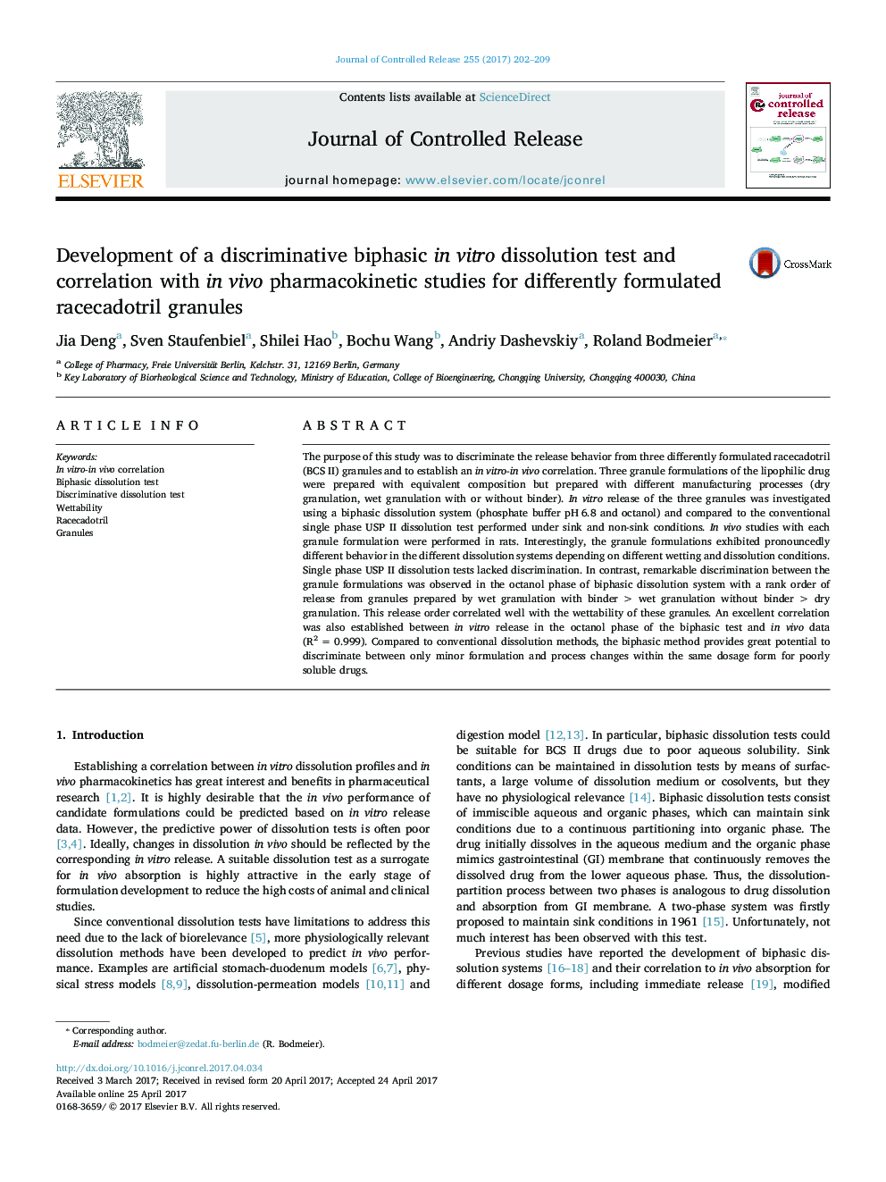 Development of a discriminative biphasic in vitro dissolution test and correlation with in vivo pharmacokinetic studies for differently formulated racecadotril granules