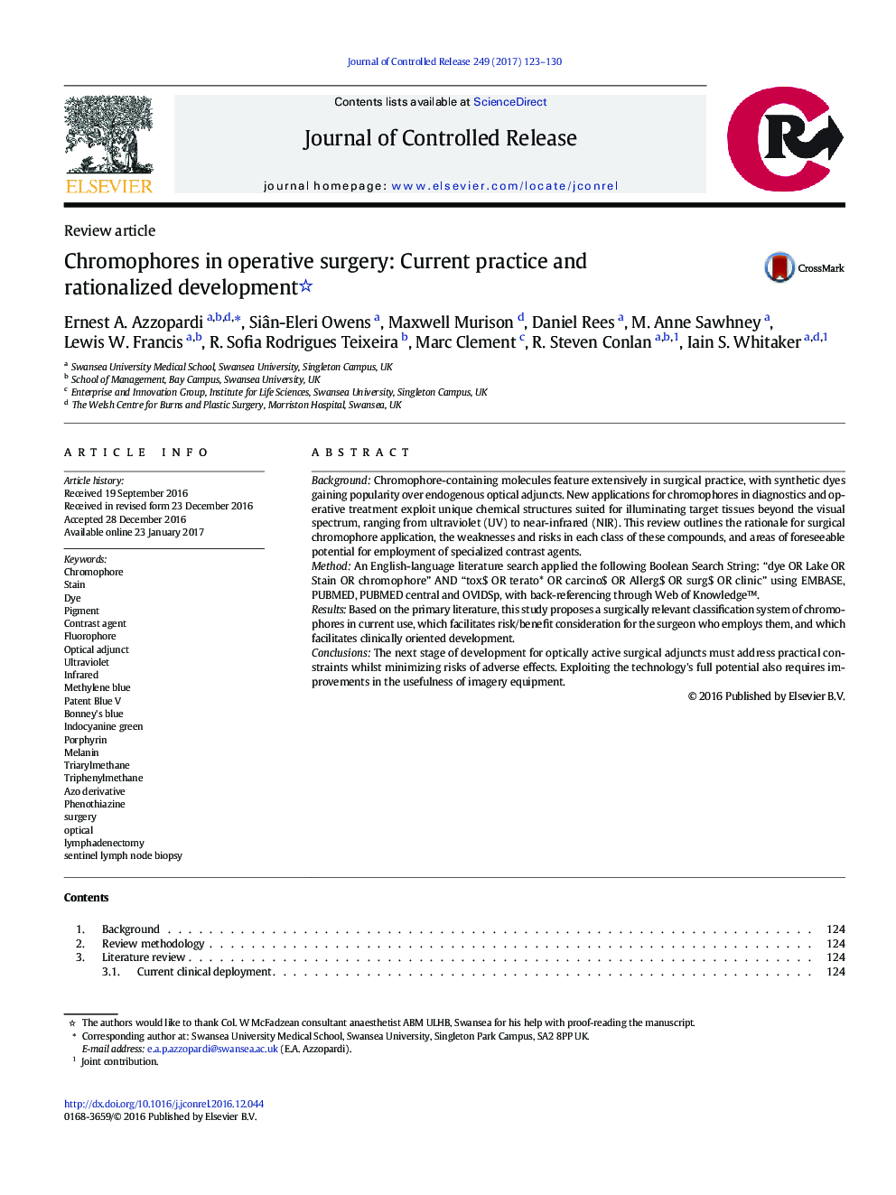 Chromophores in operative surgery: Current practice and rationalized development