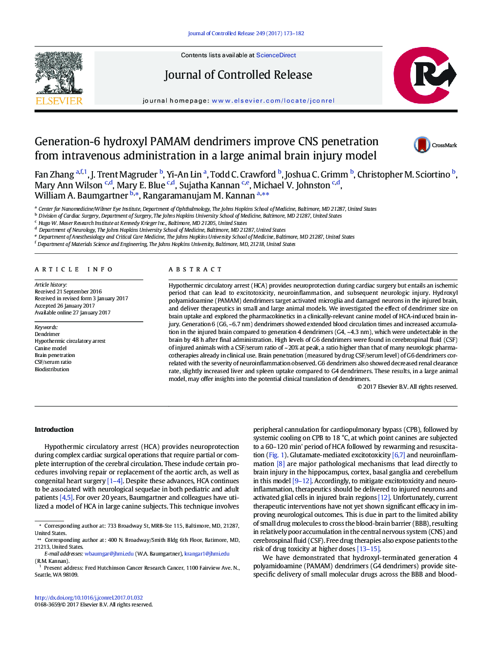 Generation-6 hydroxyl PAMAM dendrimers improve CNS penetration from intravenous administration in a large animal brain injury model