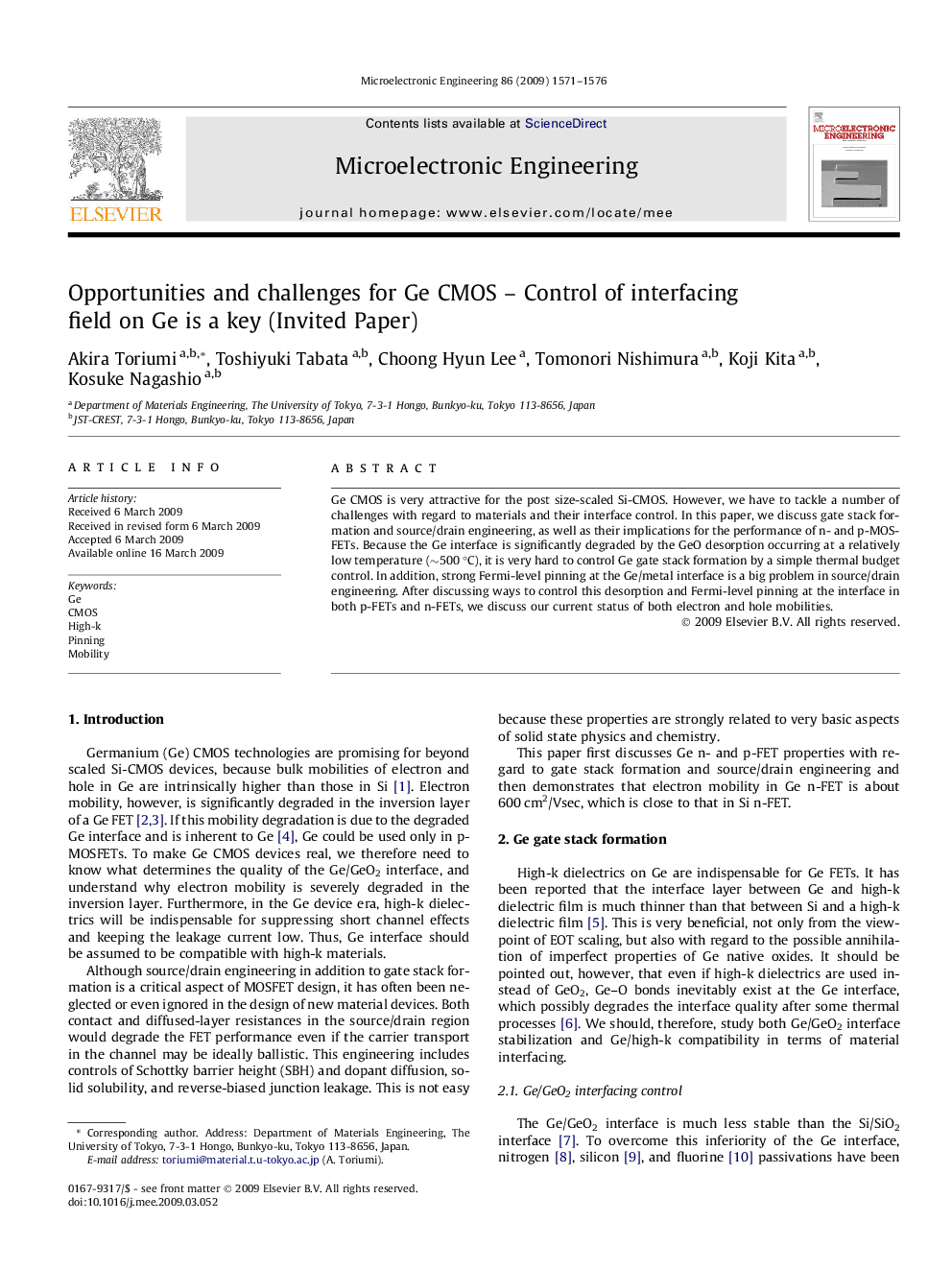 Opportunities and challenges for Ge CMOS – Control of interfacing field on Ge is a key (Invited Paper)