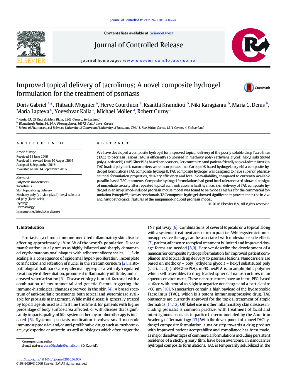 تحویل موضعی بهبود یافته تاکرولیموس: فرمول ترکیب هیدروژل کامپوزیتی برای درمان پسوریازیس 